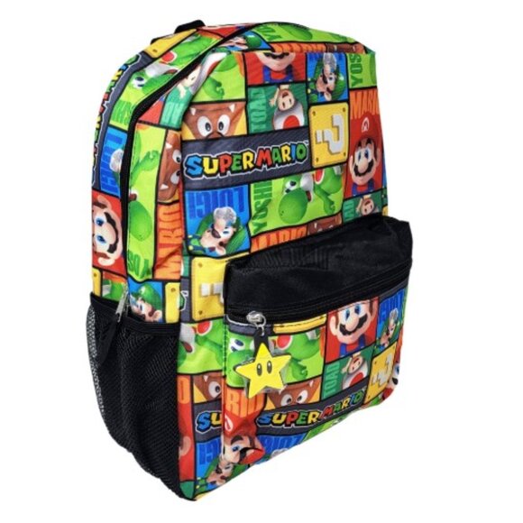 Nintendo Other - Super Mario All Over Print Backpack 16 Inch Character School Bag